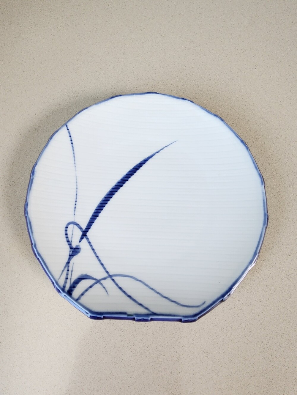 Japanese Ceramic Bamboo Design Sushi Plate 8.5" -WHITE/BLUE -STAMPED